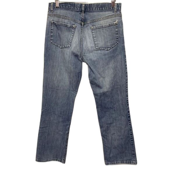 Theory Blue Medium Wash Mid-rise Distressed Ripped Straight Leg Jeans Size 32 - Picture 4 of 13